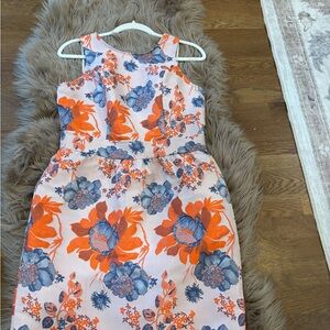 Floral Sleeveless Dress - Orange and Blue